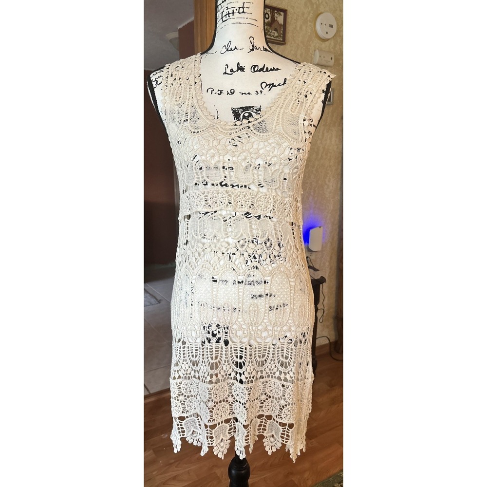 K Jordan Crocheted Sheer Tank Dress Swimsuit Coverup Boho size Medium